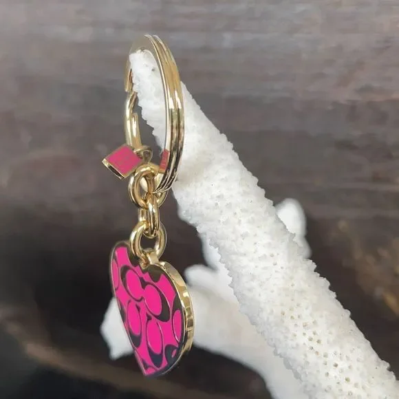 COACH Pink Gold Heart Key Chain / Purse Fob - Picture 2 of 9